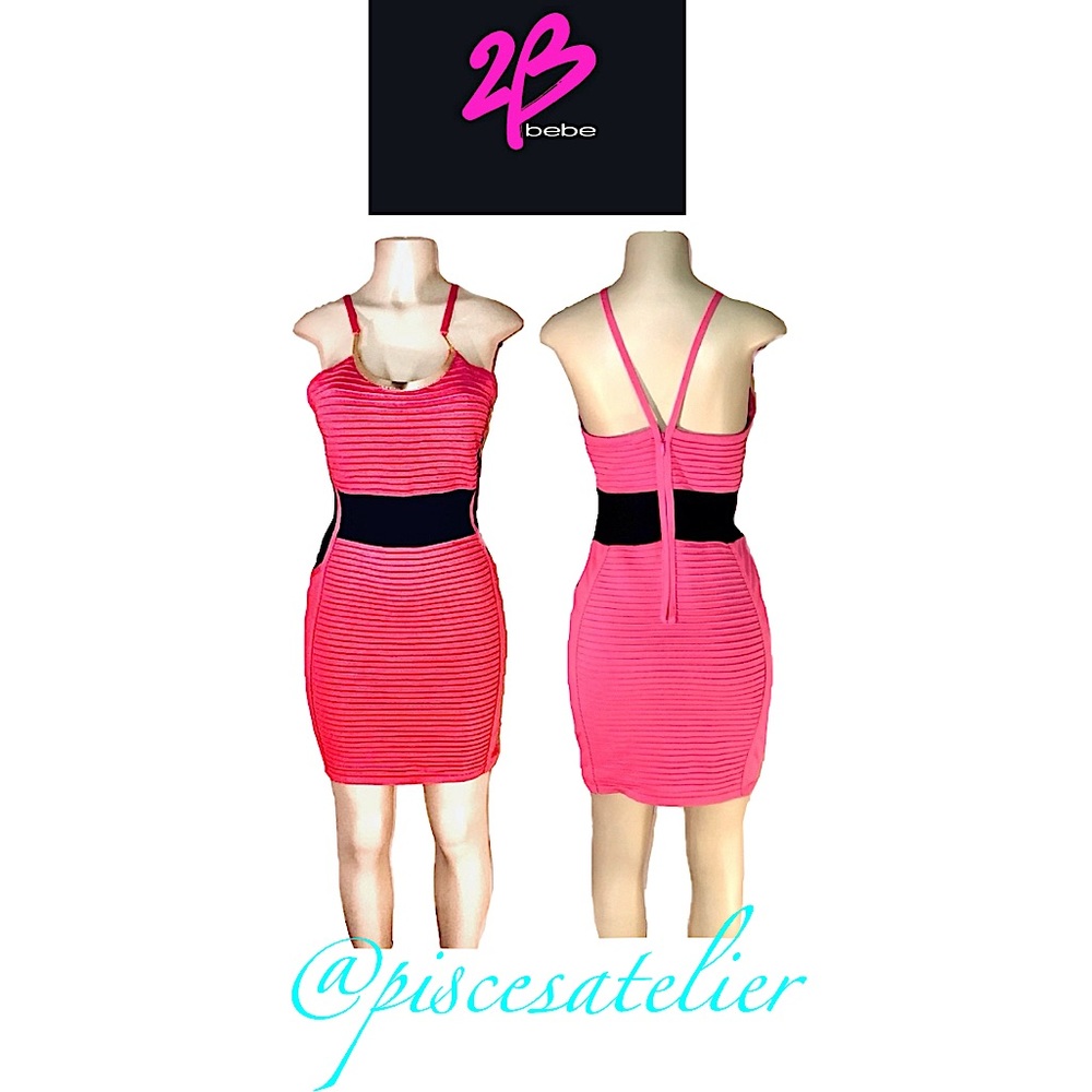 2B bebe Sylvia Colorblocked Mini Dress in Hot Pink, Women’s Size X-Small